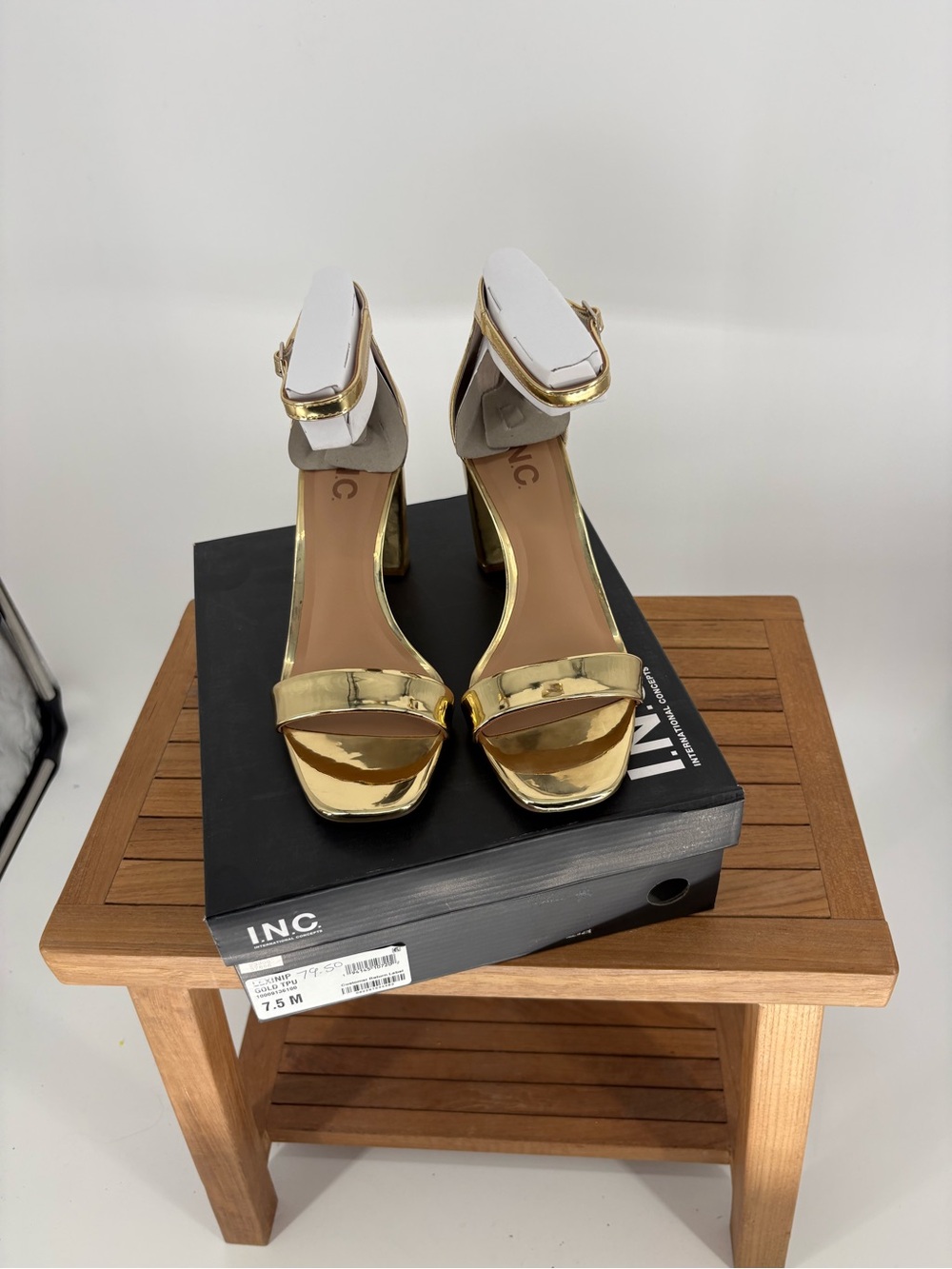 New INC International Concepts Lexinip Gold Open-Toe Ankle-Strap Heels size 7.5M